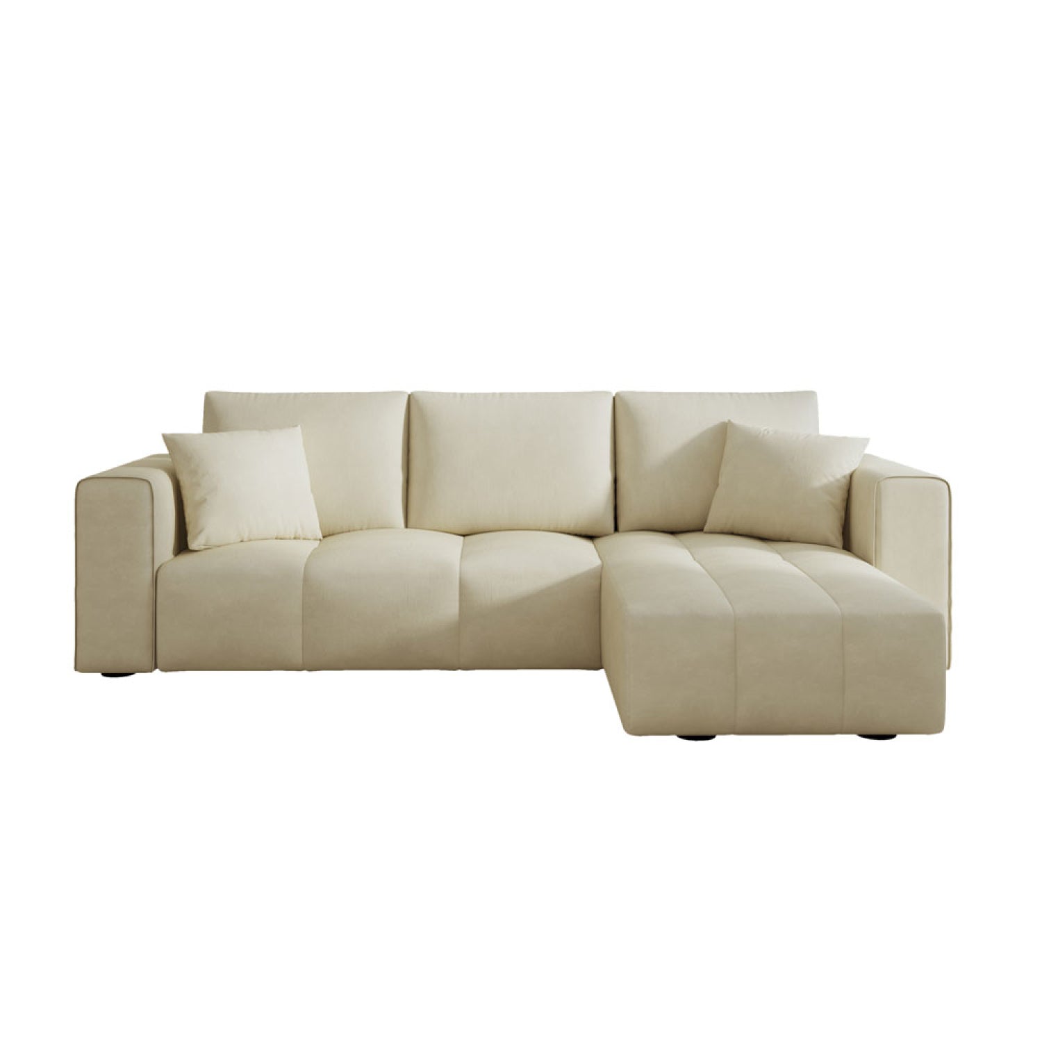 Canapé d'angle convertible 4 places avec coffre en velours beige WORTHING