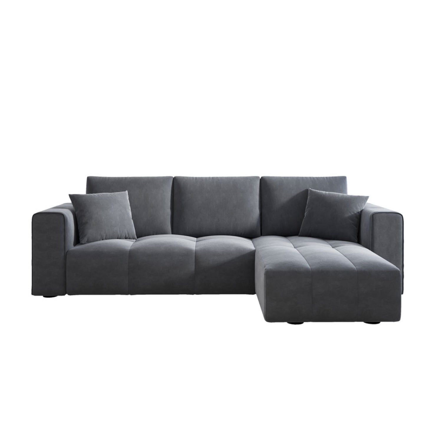 Canapé d'angle convertible 4 places avec coffre en velours gris anthracite WORTHING