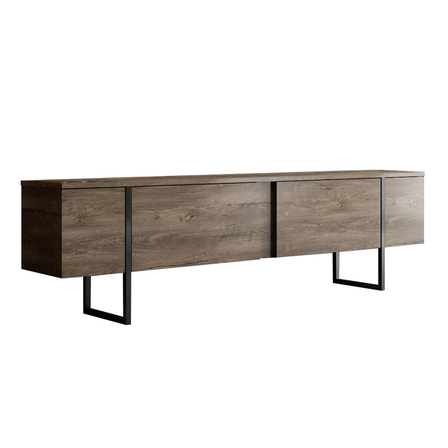 Meuble TV avec placards aspect bois de noyer et détails noirs 180cm WILLIAMSBURG