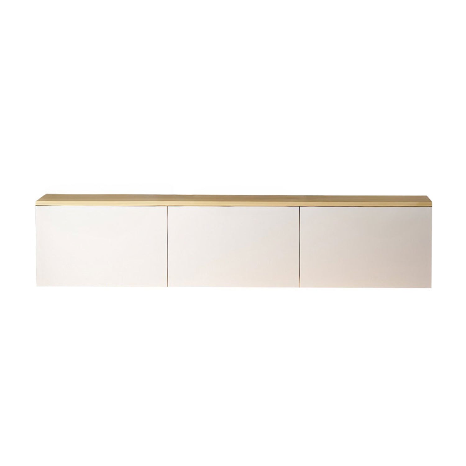 Meuble TV LED suspendu avec placards blanc et plateau bois 160cm HAMPTON