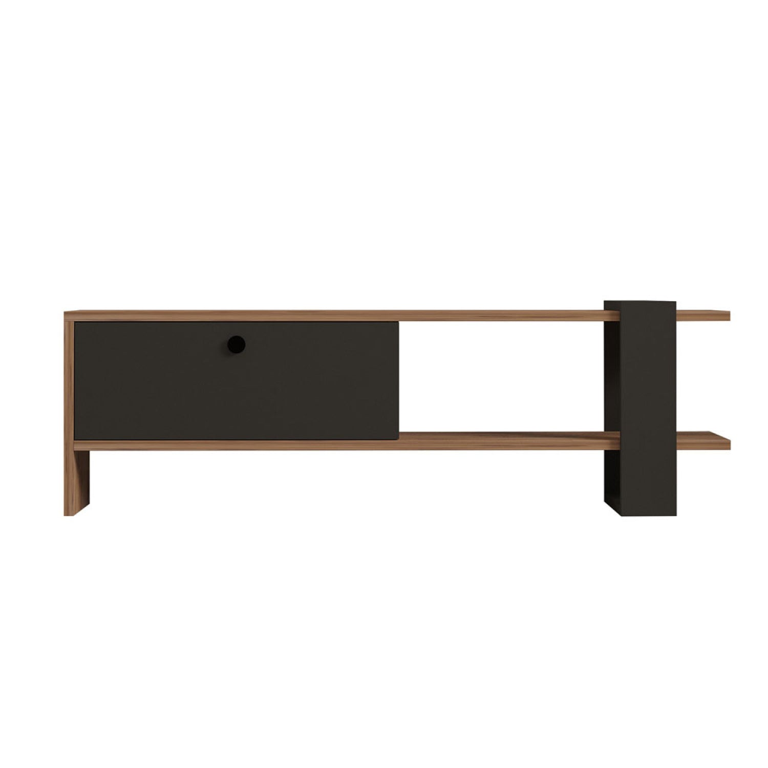 Meuble TV asymétrique gris anthracite avec placard aspect bois 120cm HERNDON