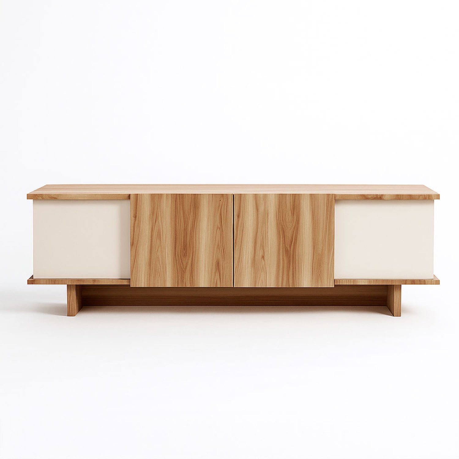 Meuble TV design avec placards aspect bois et beige 180cm ANOUCK