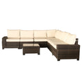 Salon de jardin d'angle 7 places en résine tressée avec table marron et beige SONIA