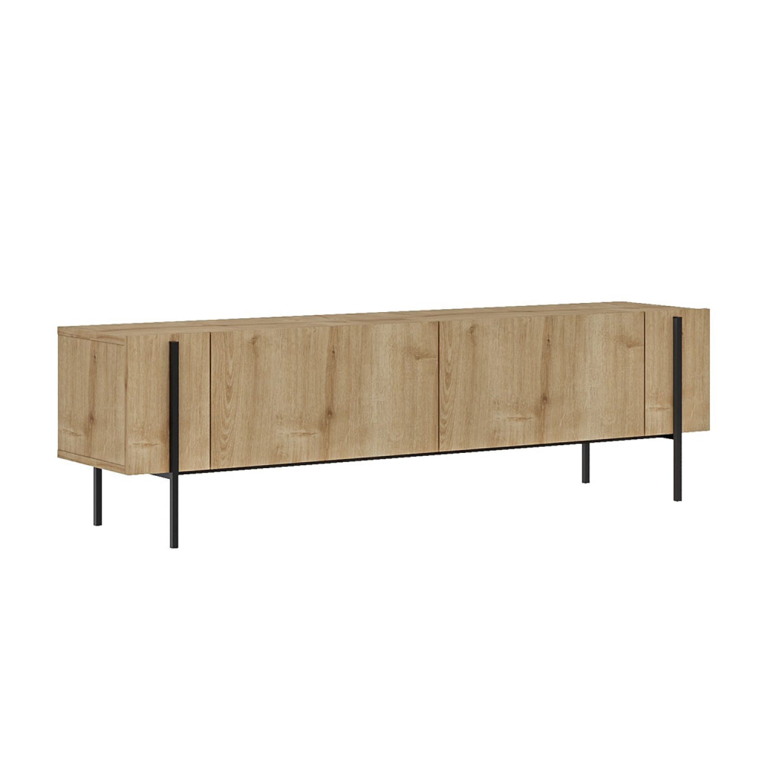 Meuble TV avec placards bois et détails noirs 160cm STAUTON