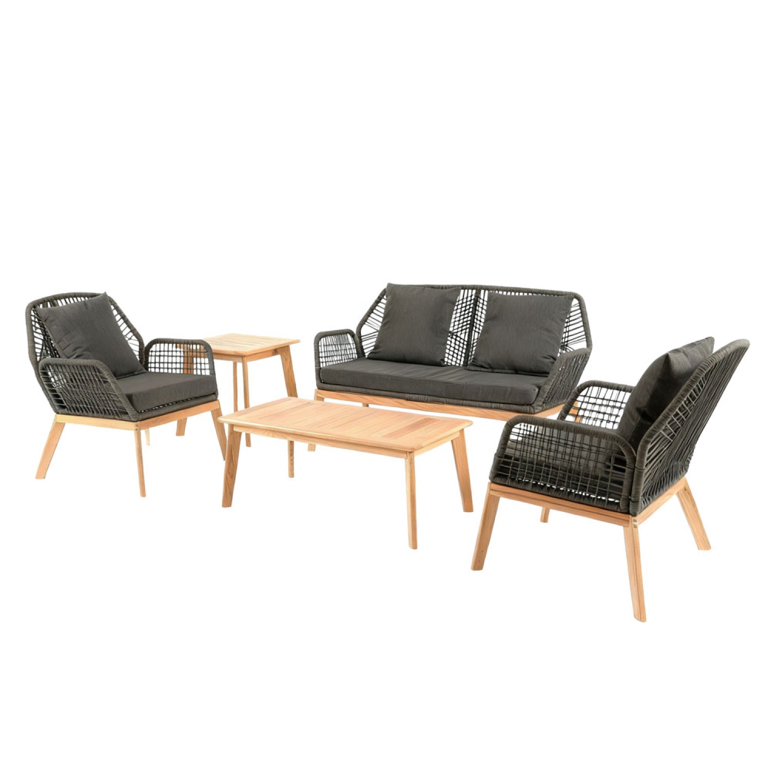 Salon de jardin 4 places en bois avec 2 tables gris anthracite et bois EMILIO