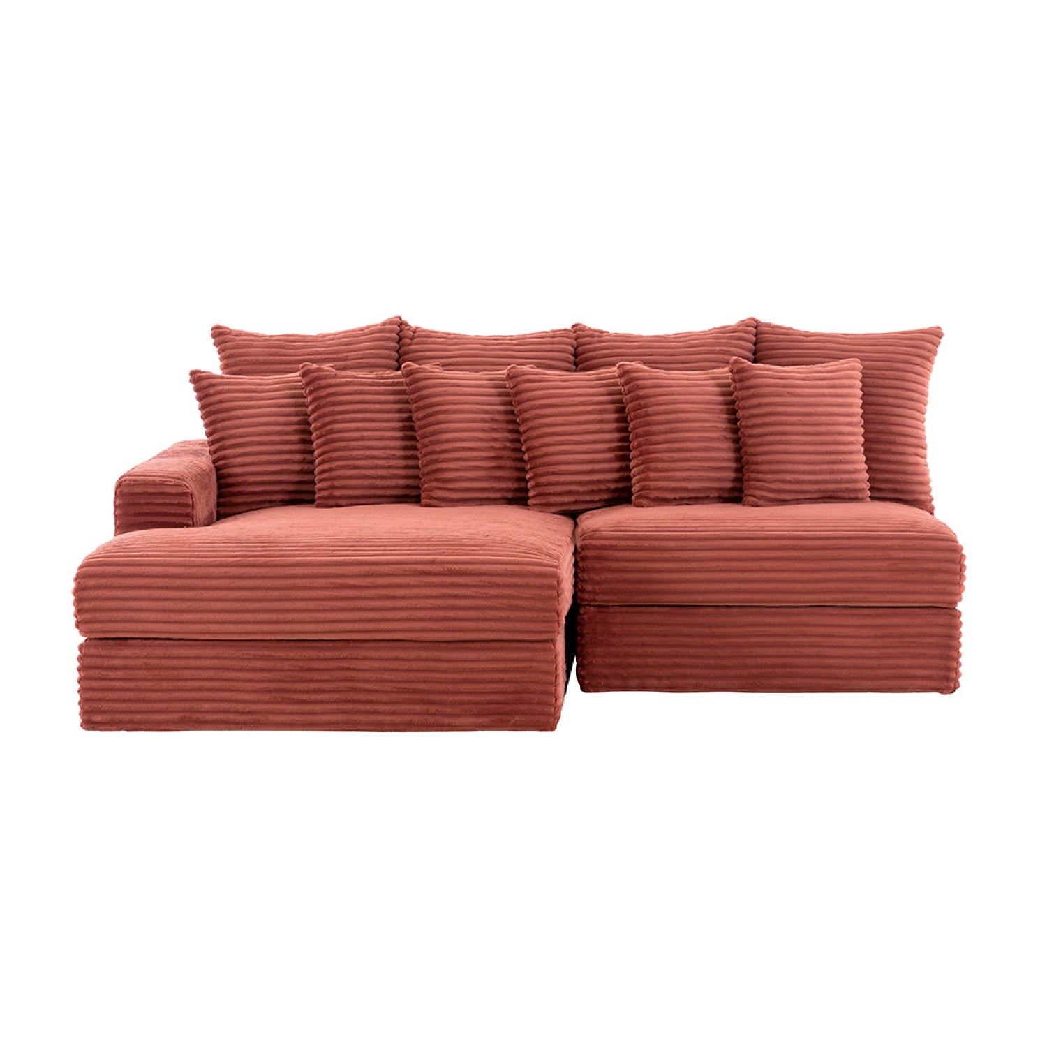 Canapé d'angle 2/3 places assise profonde en velours côtelé terracotta KENDARI