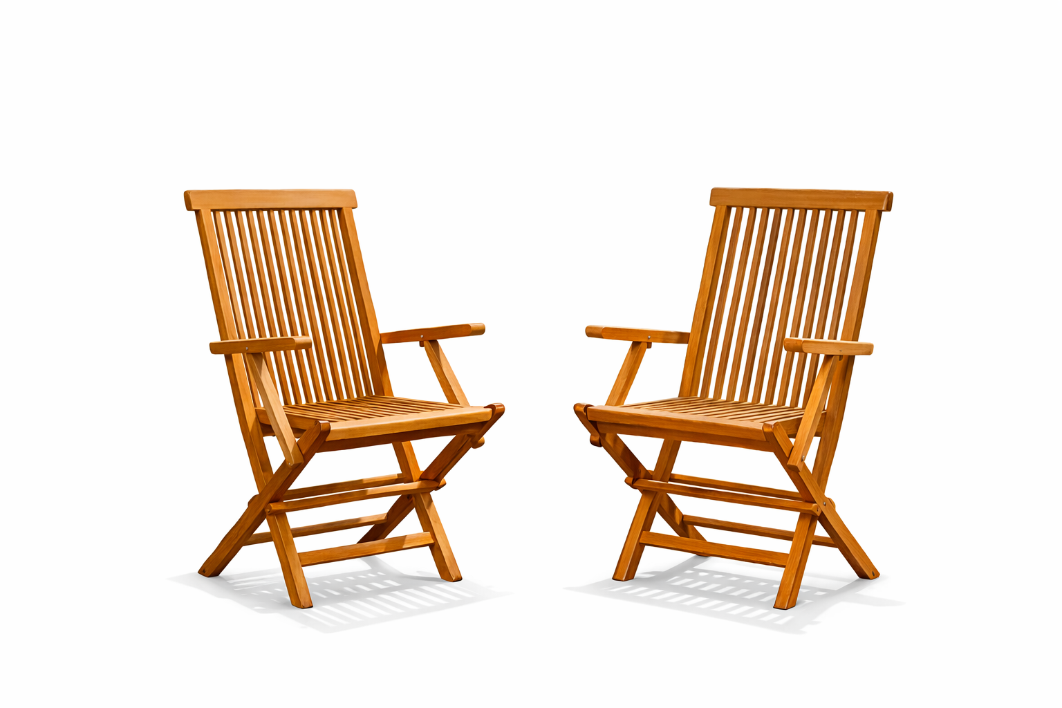Lot de 2 fauteuils pliants jardin teck massif brut TORAL