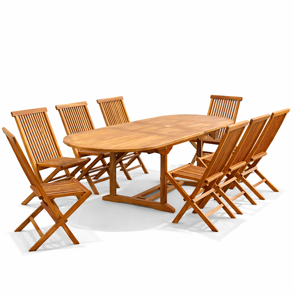 Table de jardin ovale 10 places et 10 chaises en teck huilé LOBO