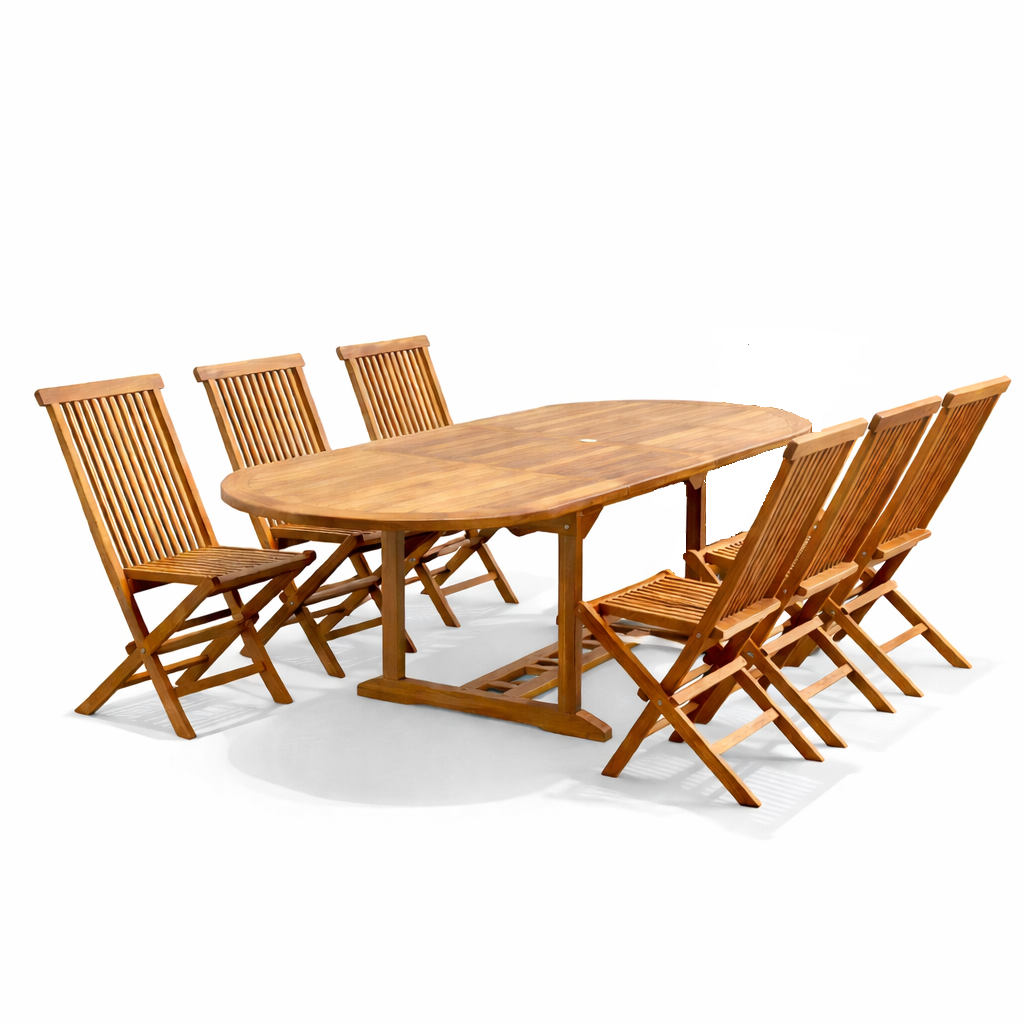 Salon de jardin Teck huilé 6 personnes - Table ovale + 6 chaises LOBO