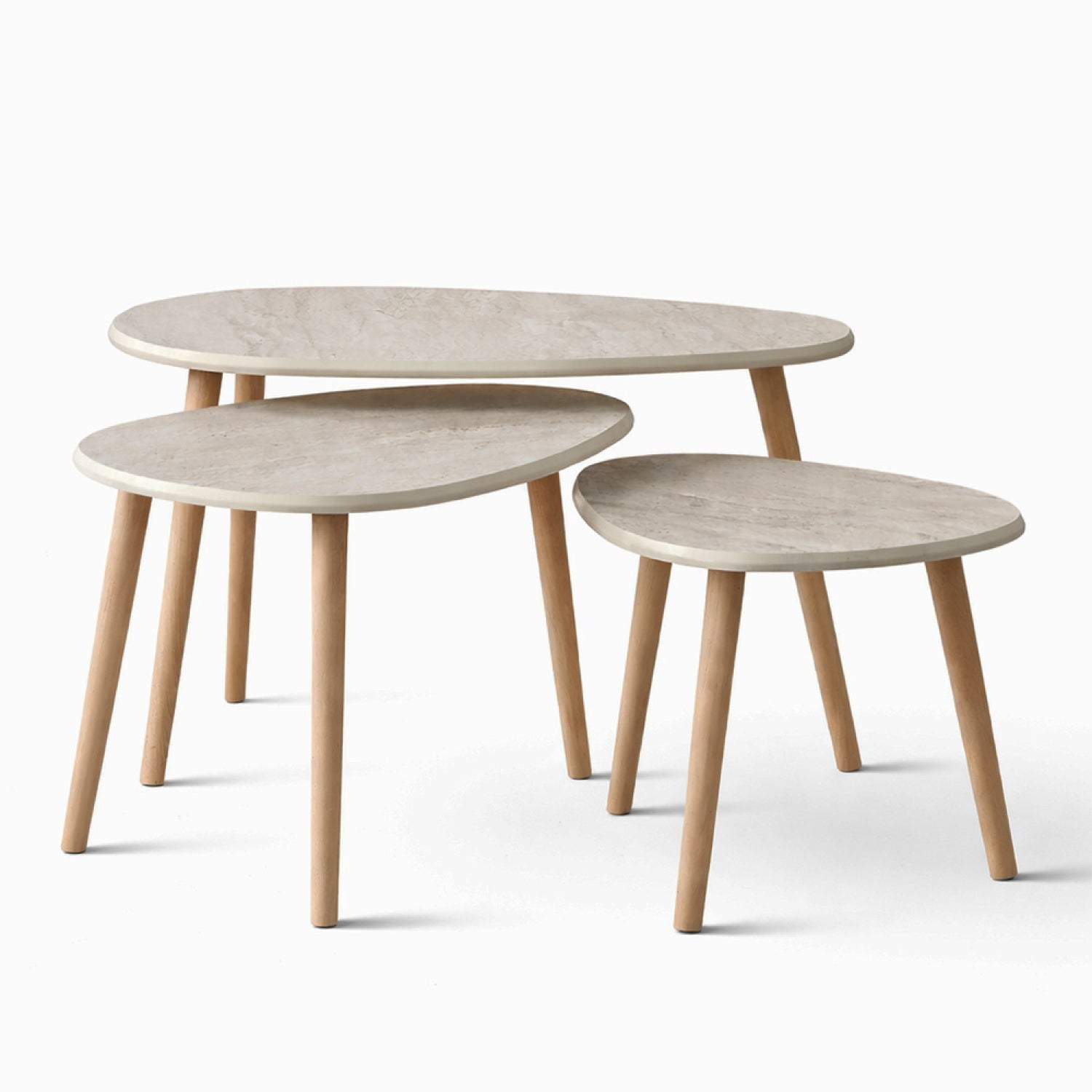 Set de 3 tables gigognes design effet travertin BAIONA
