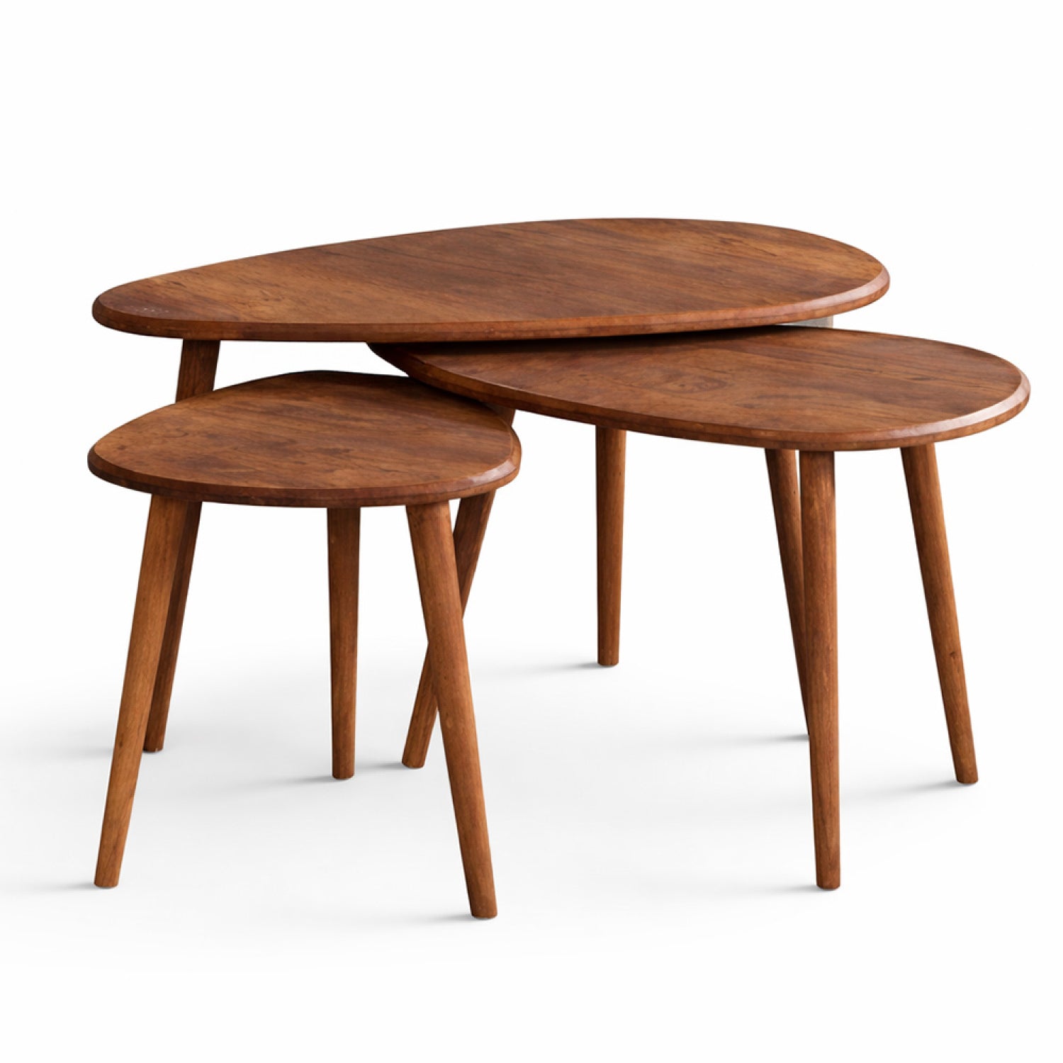 Set de 3 tables gigognes design effet noyer ELENA