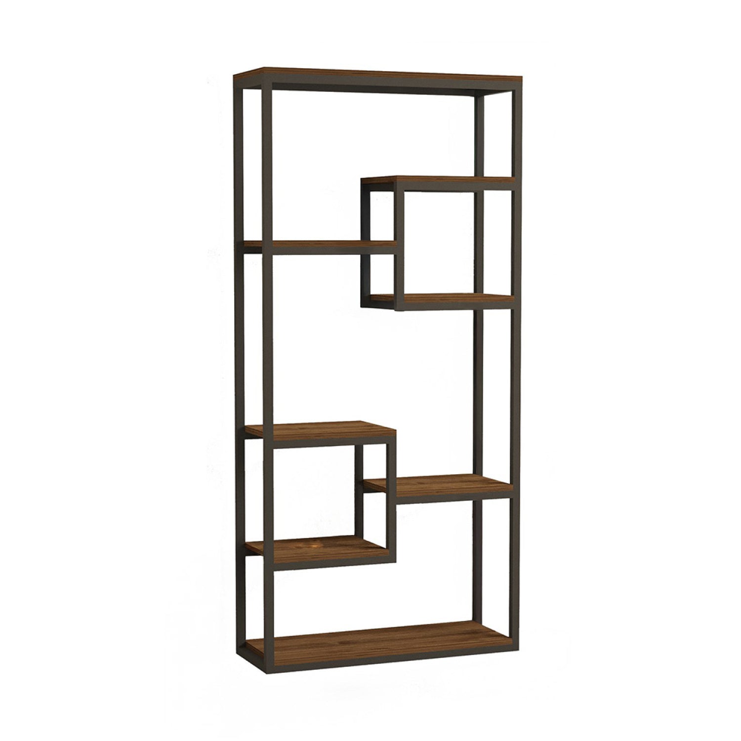 Étagère haute style industriel noyer et noir - 182 cm RIAS