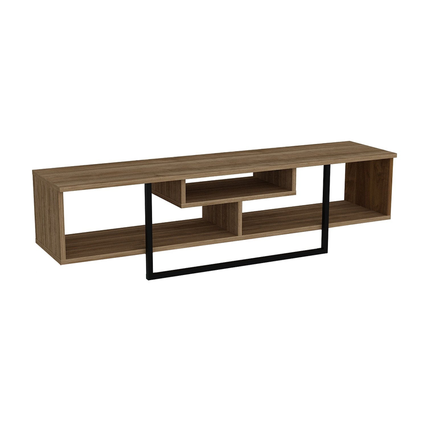 Meuble TV design industriel noyer et noir avec rangements - 149 cm SIENA