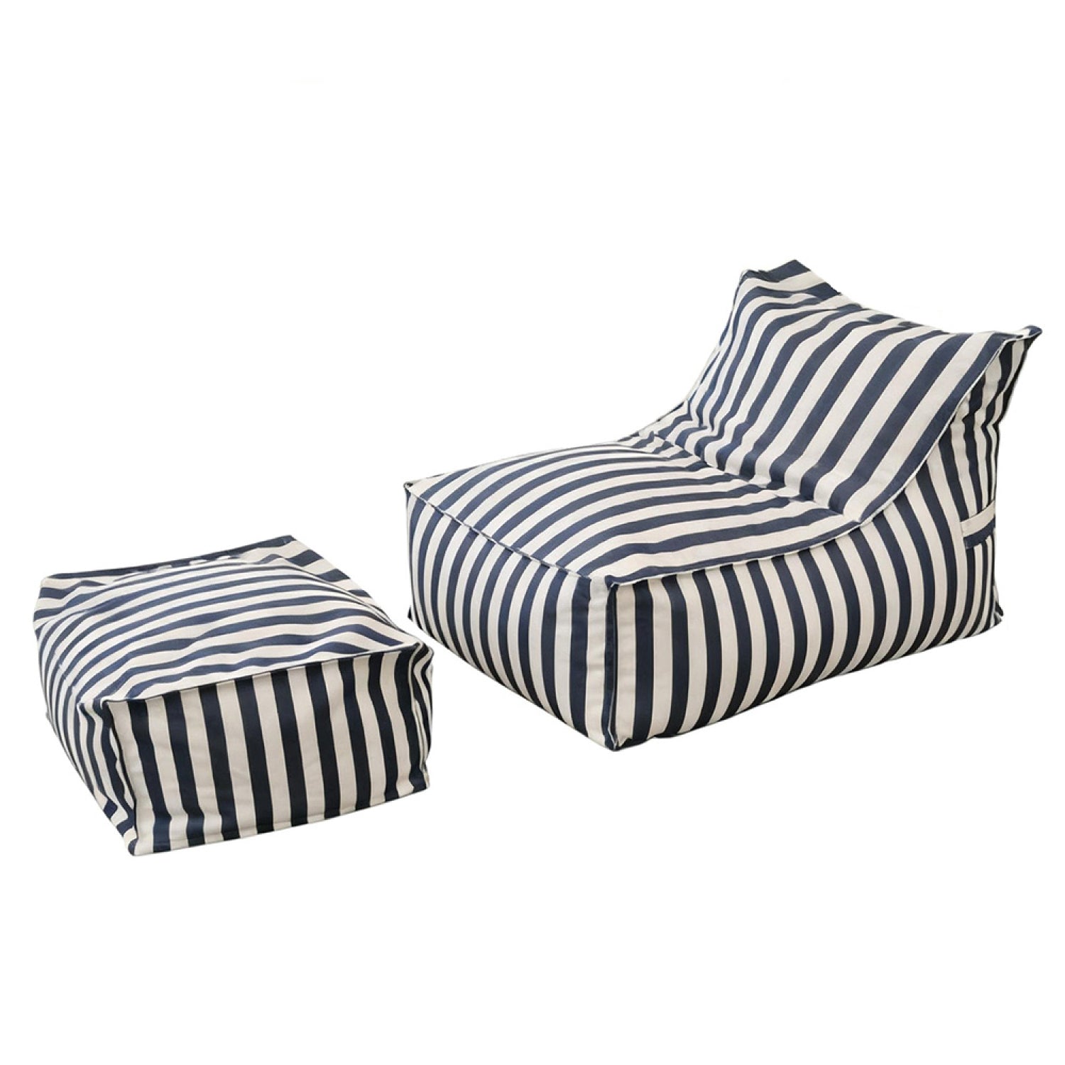 Ensemble de poufs exterieur rayés bleu déperlant BOLOGNE