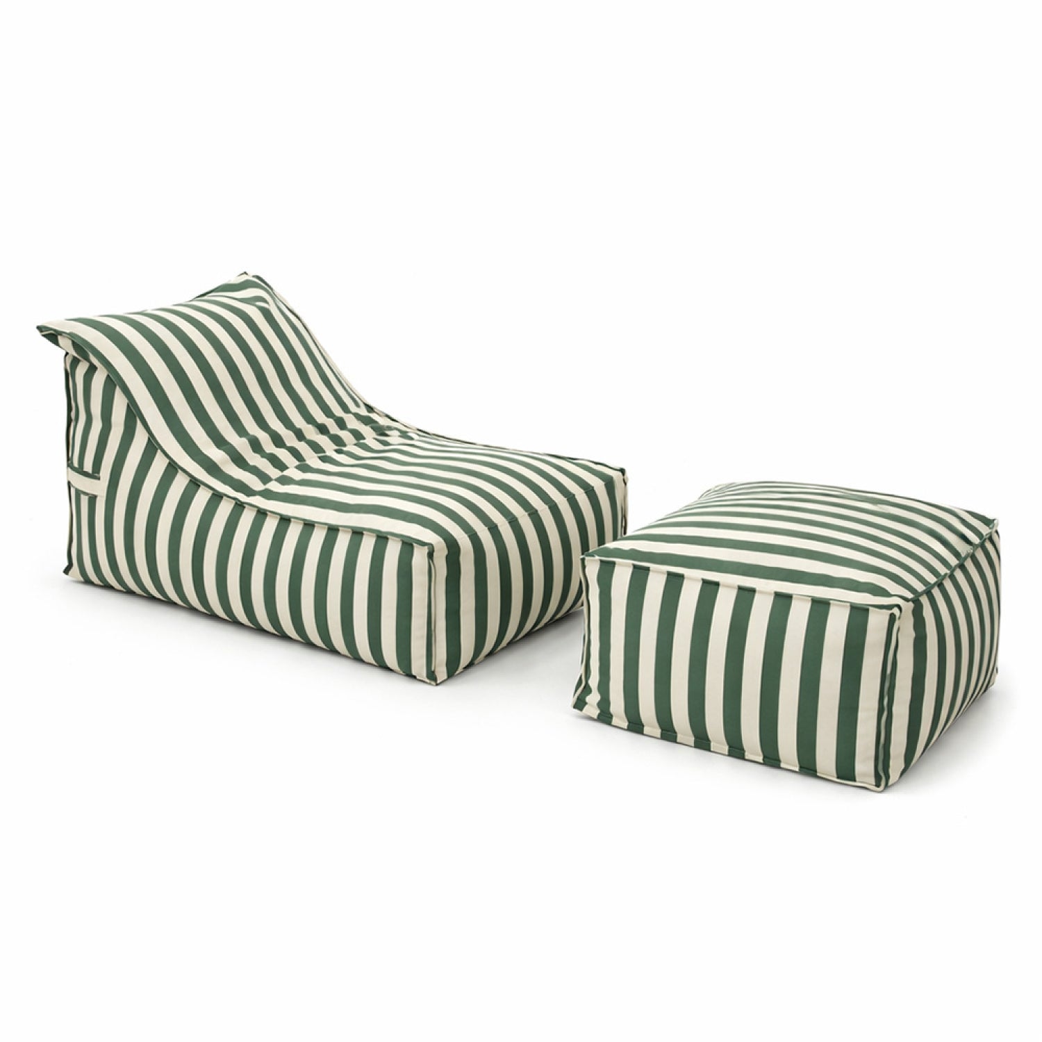 Ensemble de poufs exterieur rayés vert déperlant SAVANA