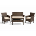 Ensemble de jardin 4 places en résine tressée marron et coussins beige SALOU