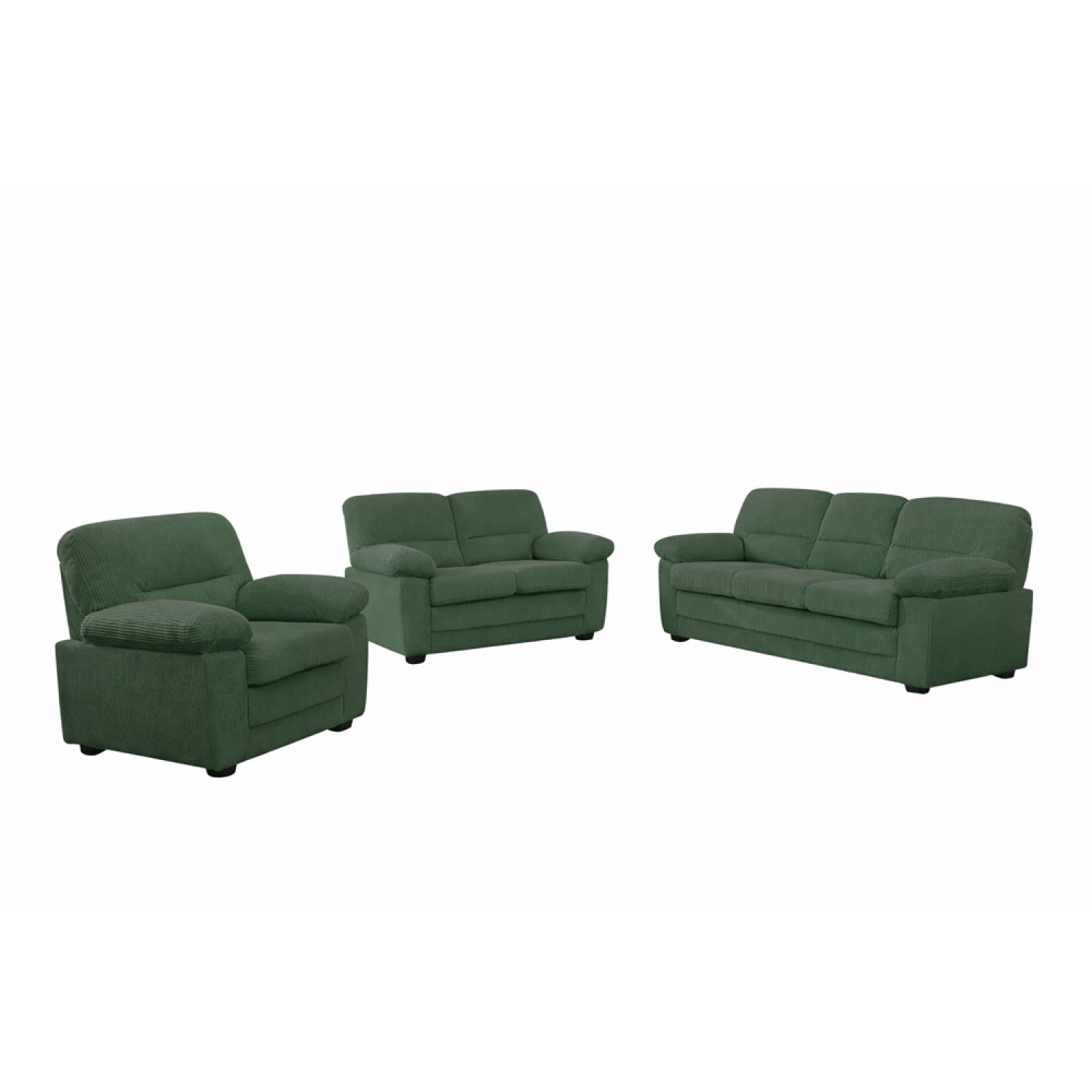 Canapé 3 places + 2 places + fauteuil en velours côtelé vert foncé MATHEW