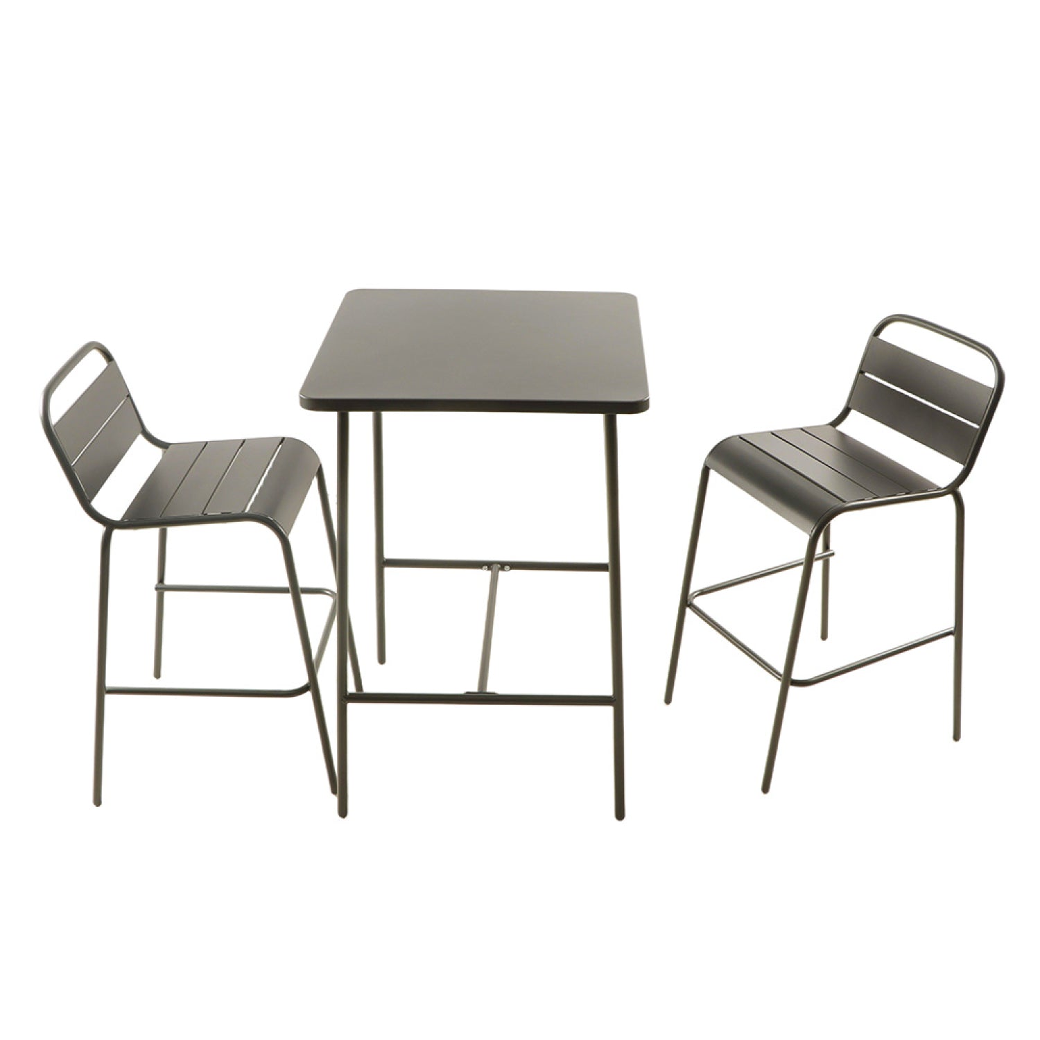 Ensemble table de bar et 2 chaises hautes d'extérieur gris foncé EVORA