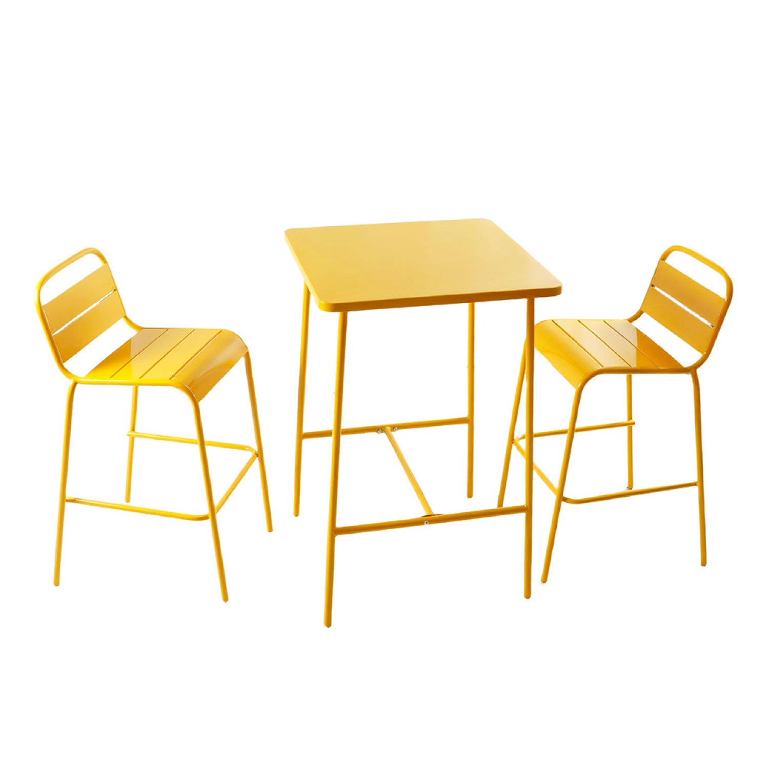 Ensemble table de bar et 2 chaises hautes d'extérieur jaune FALCOU