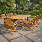Salon de jardin Teck 12 places Table ovale 8 chaises 2 fauteuils LIRENO