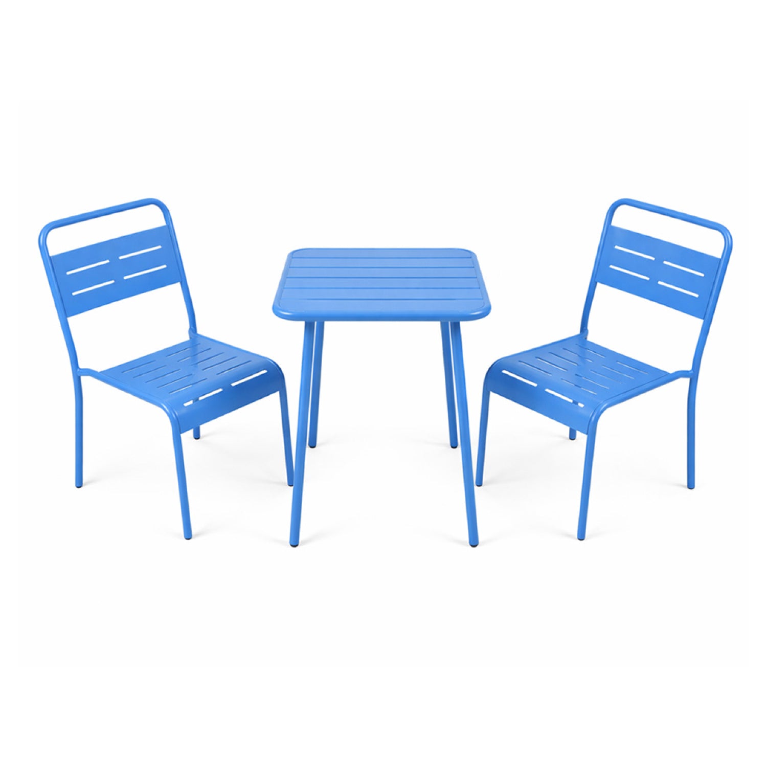 Ensemble table de jardin carrée 50cm et 2 chaises bleu FALCOU