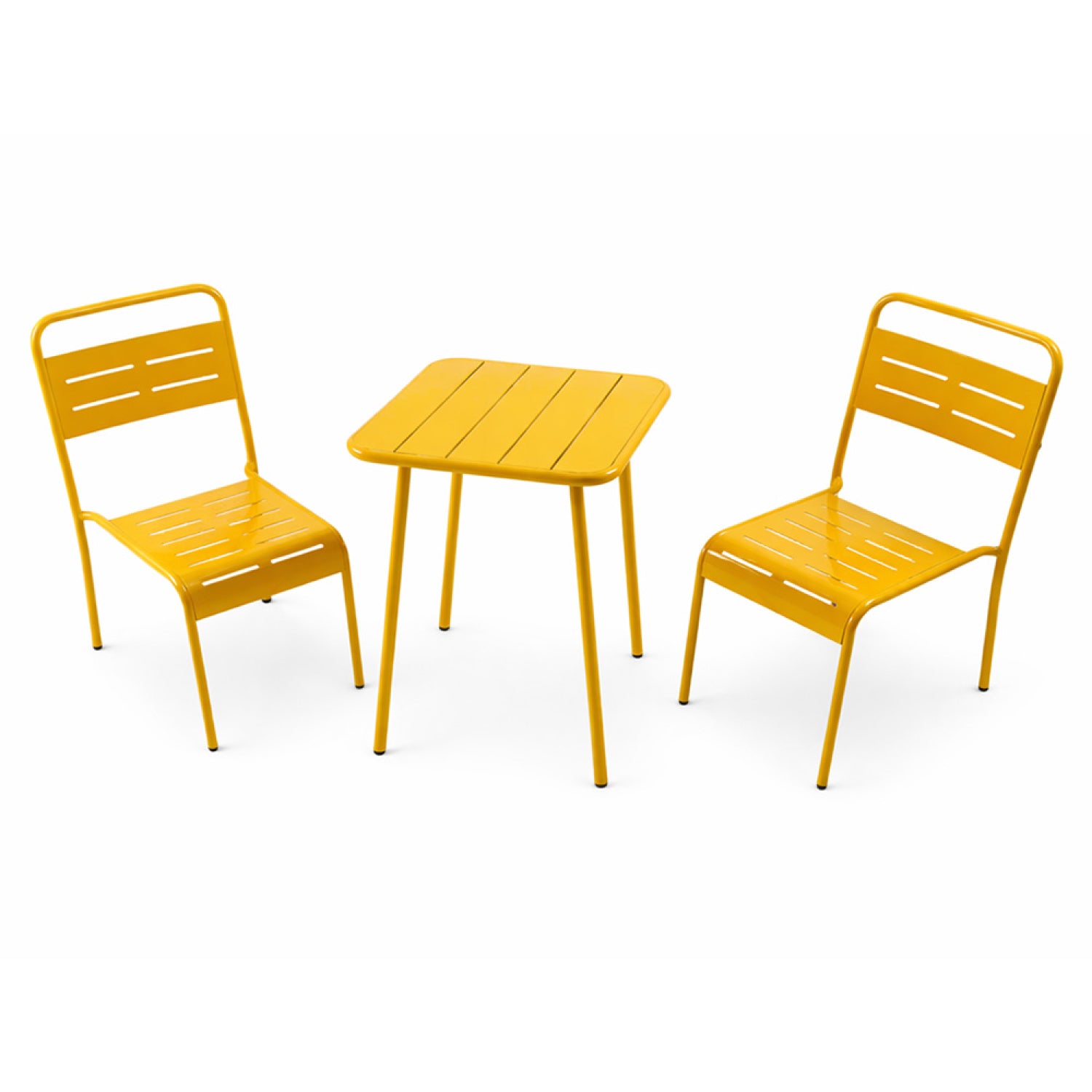 Ensemble table de jardin carrée 50cm et 2 chaises jaune FALCOU