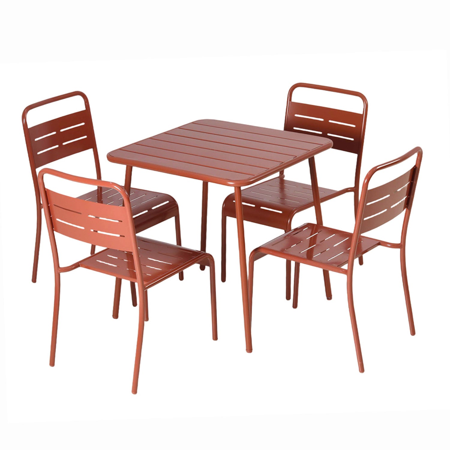 Ensemble table de jardin carrée 70cm et 4 chaises terracotta FALCOU