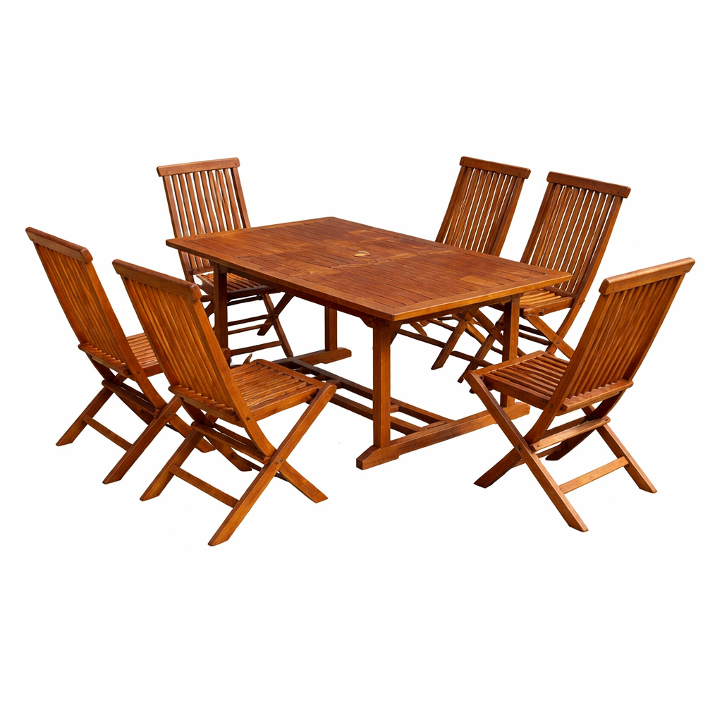 Table de jardin rectangulaire et 6 chaises en teck huilé LOBO