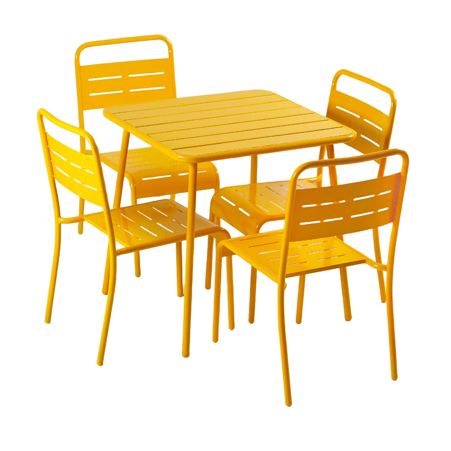 Ensemble table de jardin carrée 70cm et 4 chaises jaune FALCOU