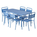Ensemble table de jardin 160 cm et 6 chaises bleu FALCOU
