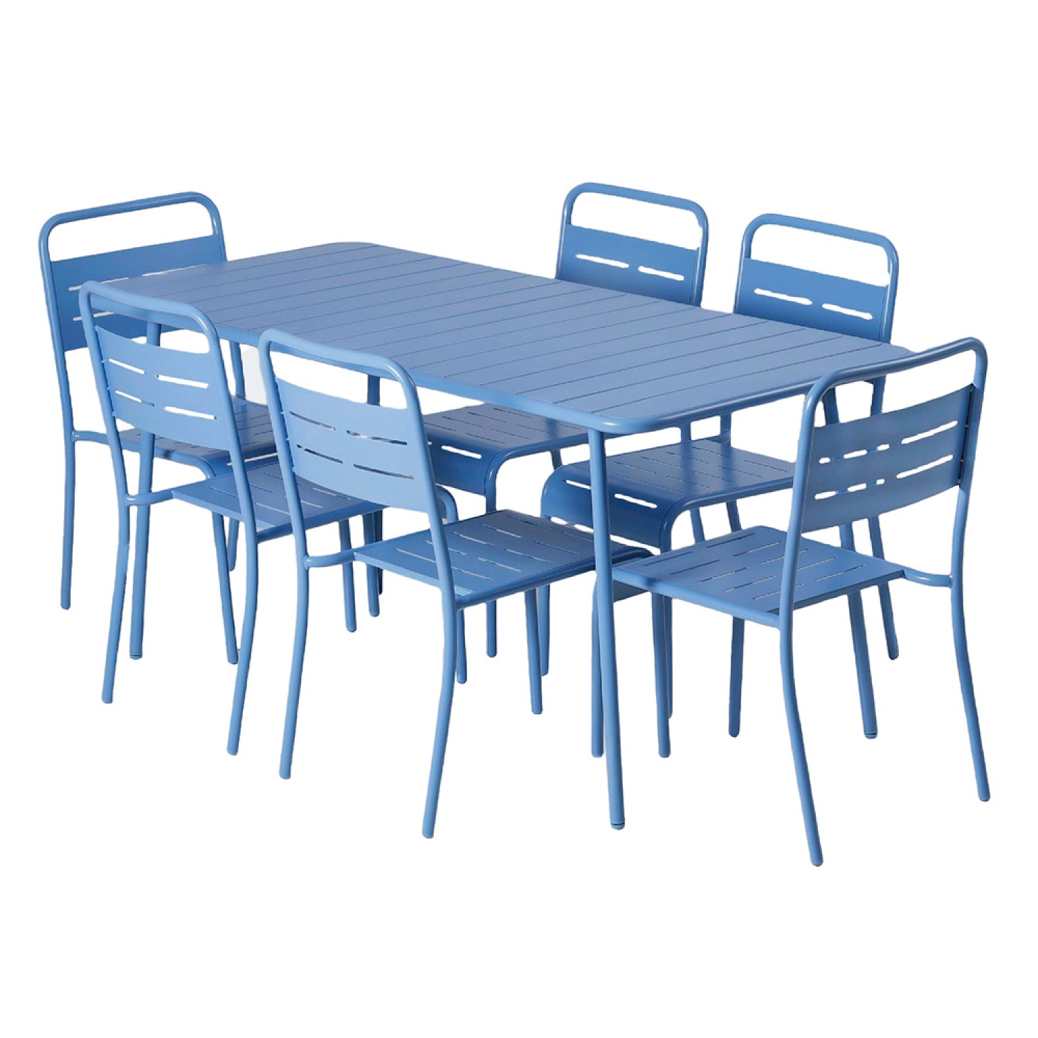 Ensemble table de jardin 160 cm et 6 chaises bleu FALCOU