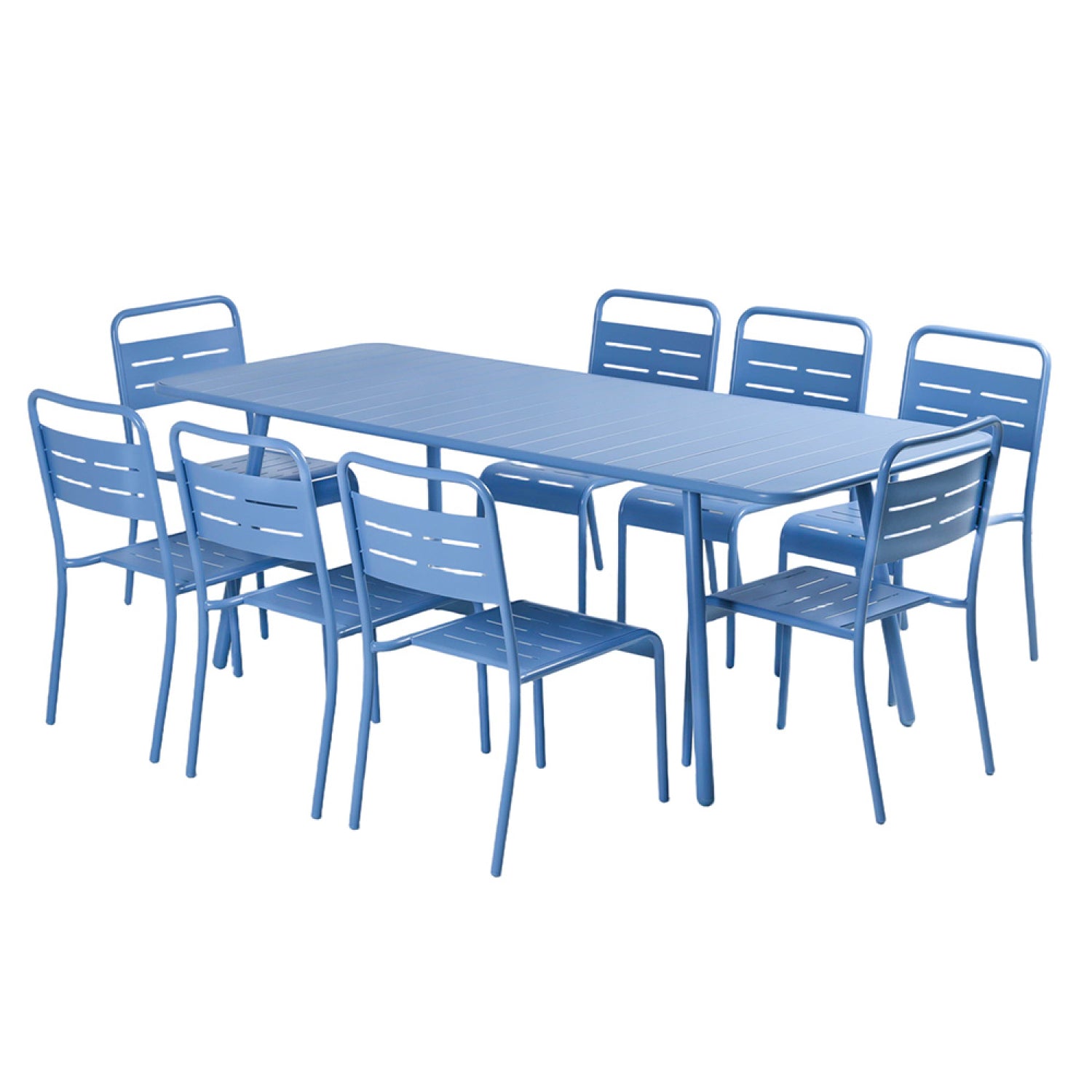 Ensemble table de jardin 200 cm et 8 chaises bleu FALCOU