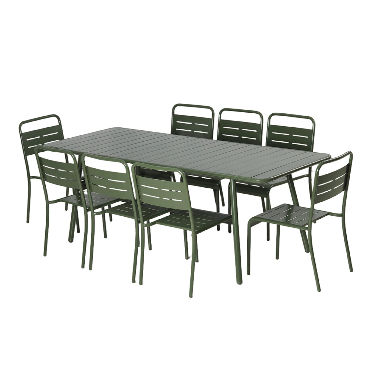 Ensemble table de jardin 200 cm et 8 chaises vert FALCOU