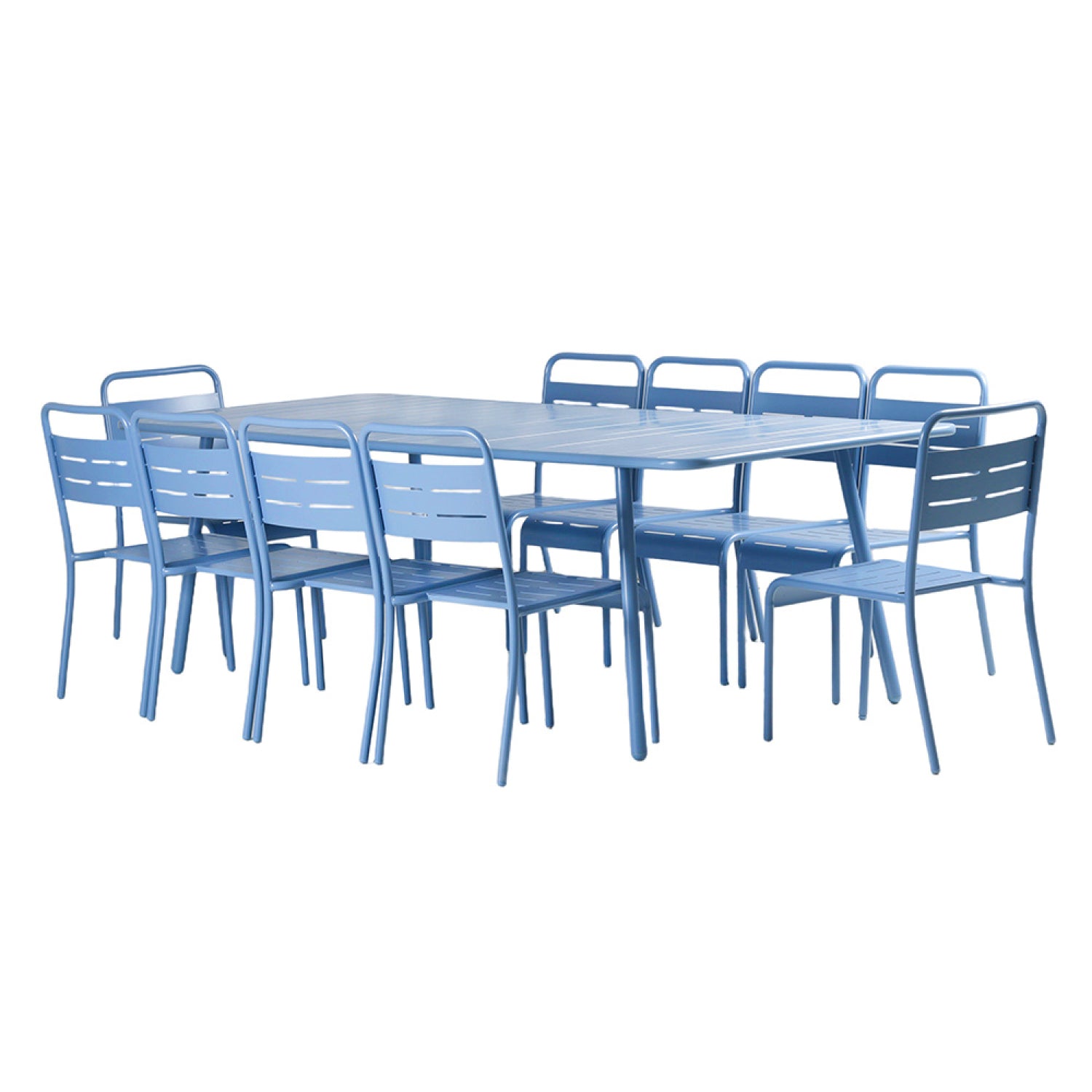 Ensemble table de jardin 234 cm et 10 chaises bleu FALCOU