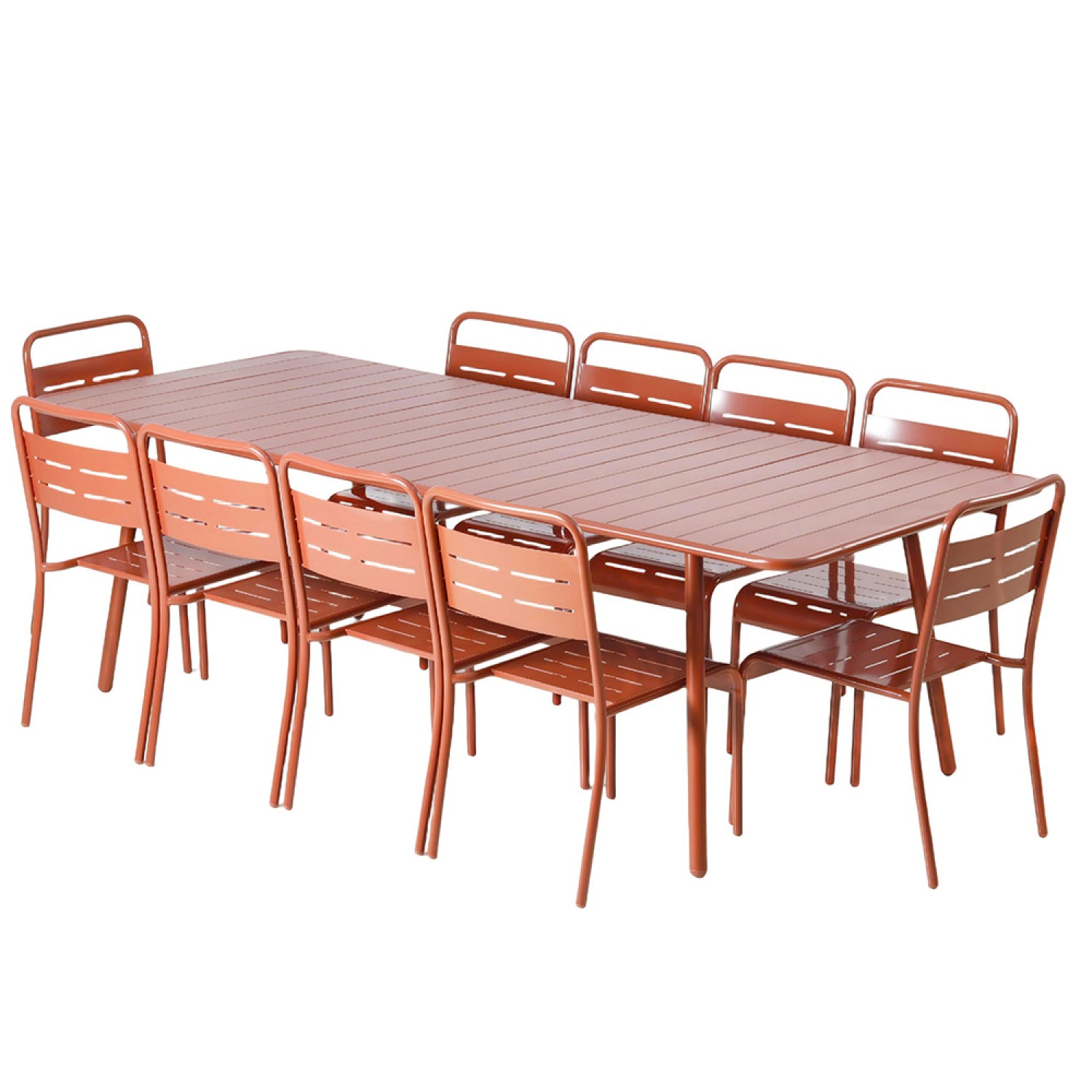 Ensemble table de jardin 234 cm et 10 chaises terracotta FALCOU
