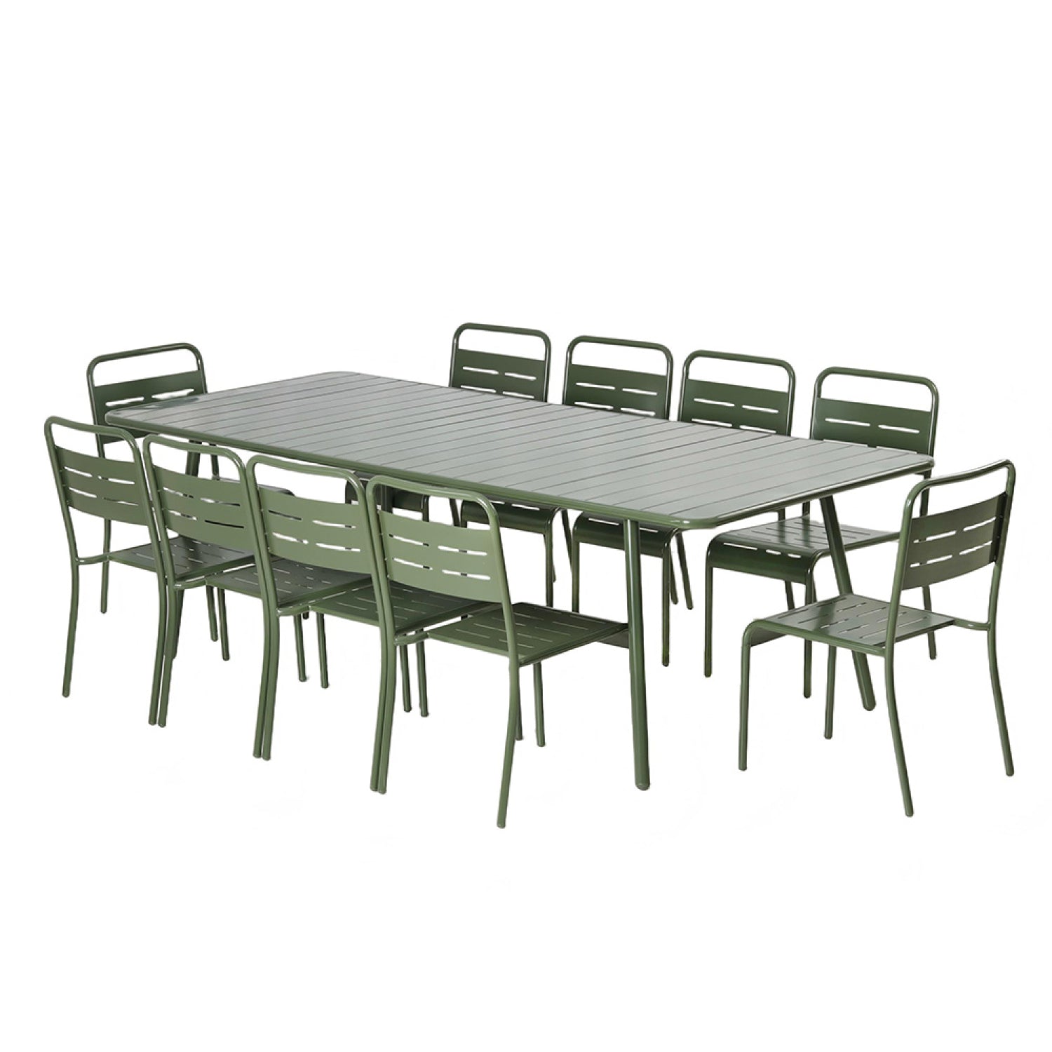 Ensemble table de jardin 234 cm et 10 chaises vert FALCOU