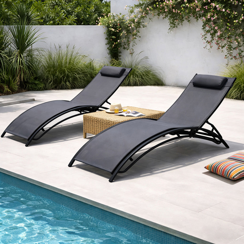 Lot de 2 transats ajustables noir et gris MANADO