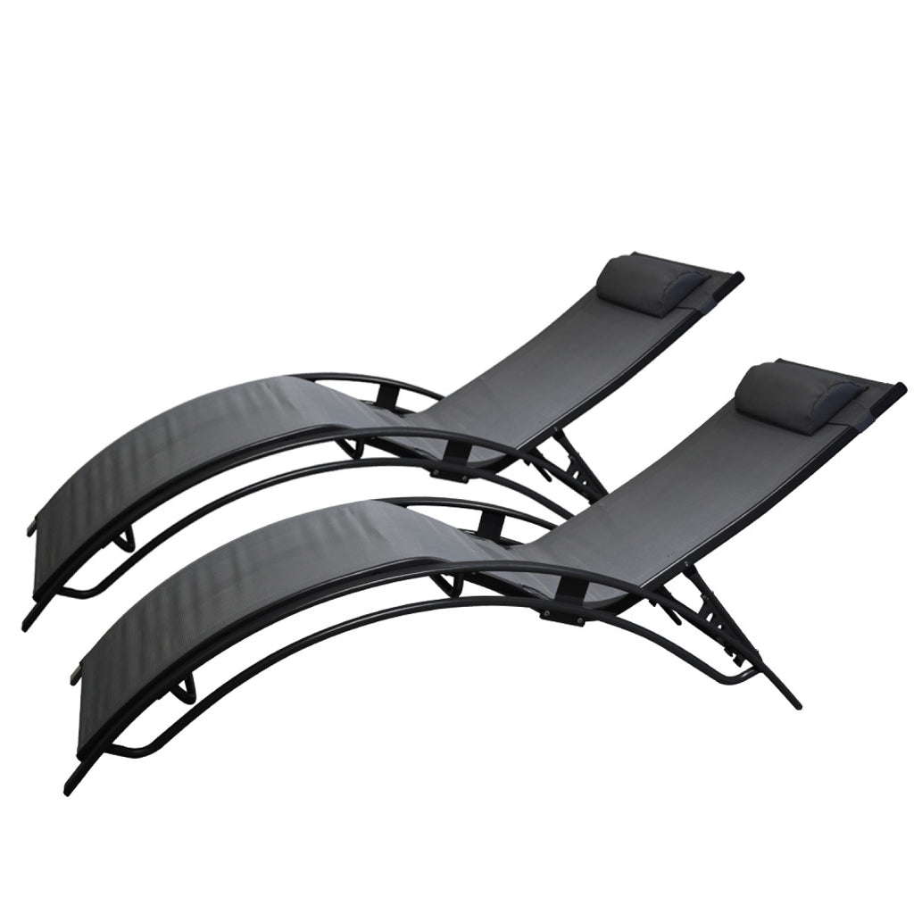 Lot de 2 transats ajustables noir et gris MANADO