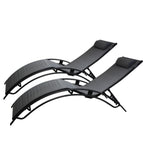 Lot de 2 transats ajustables noir et gris MANADO