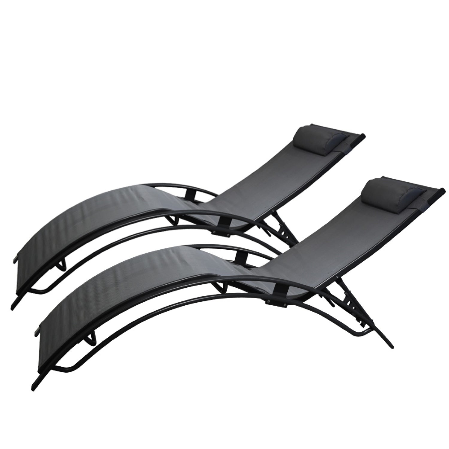 Lot de 2 transats ajustables noir et gris MANADO