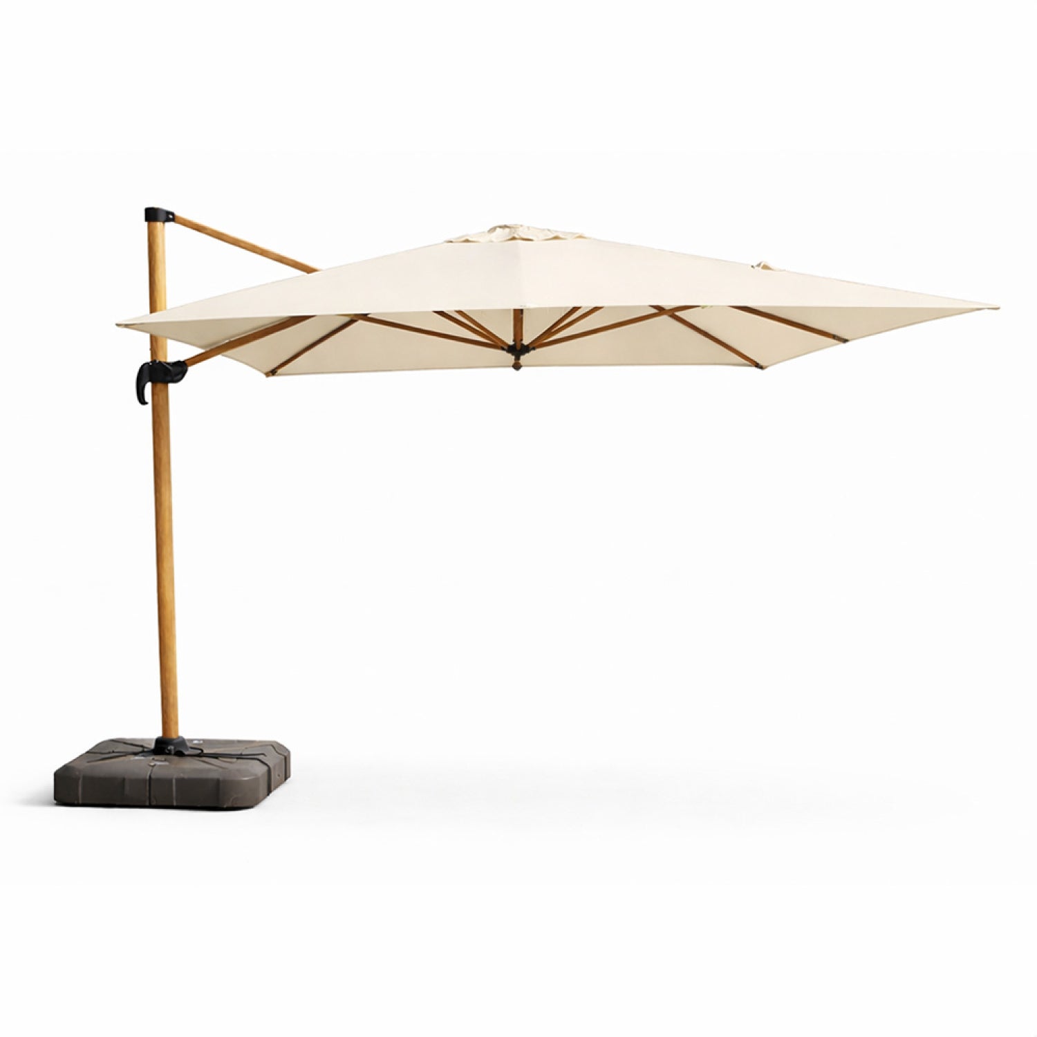 Parasol rectangulaire 3x4m déporté rotatif écru pied effet bois en aluminium KORIVA