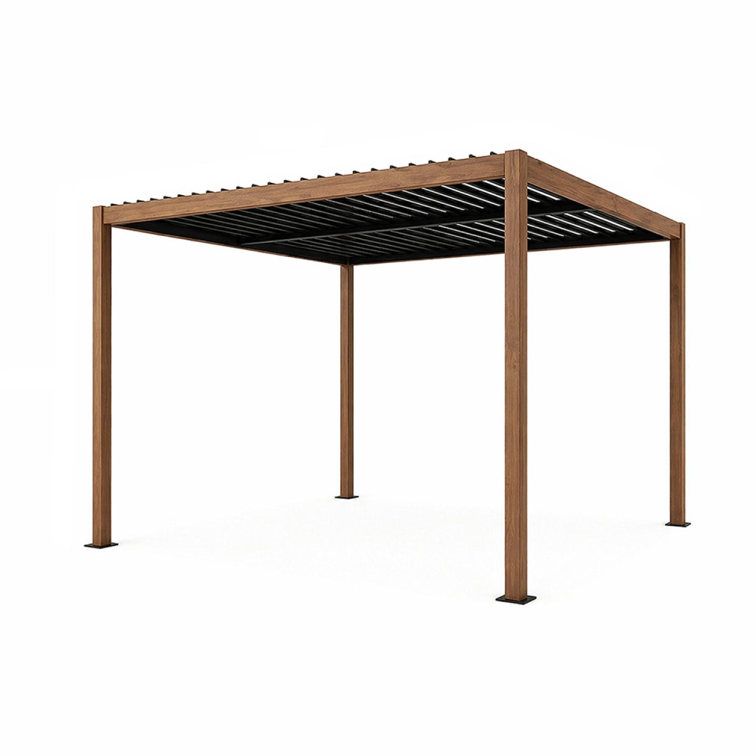 Pergola bioclimatique structure aluminium effet bois lames orientables 3x3m EGER
