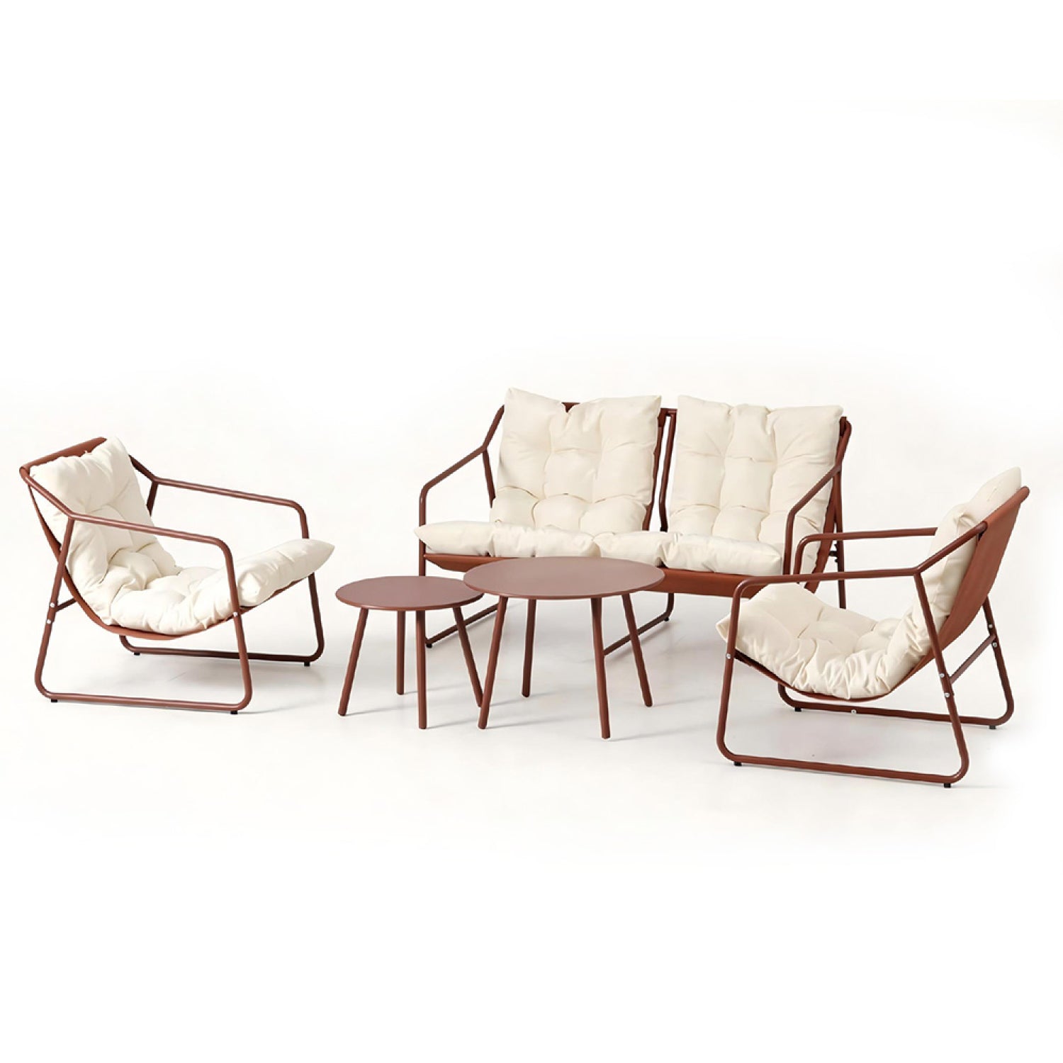 Salon de jardin 4 places terracotta et beige avec tables basses JANINA