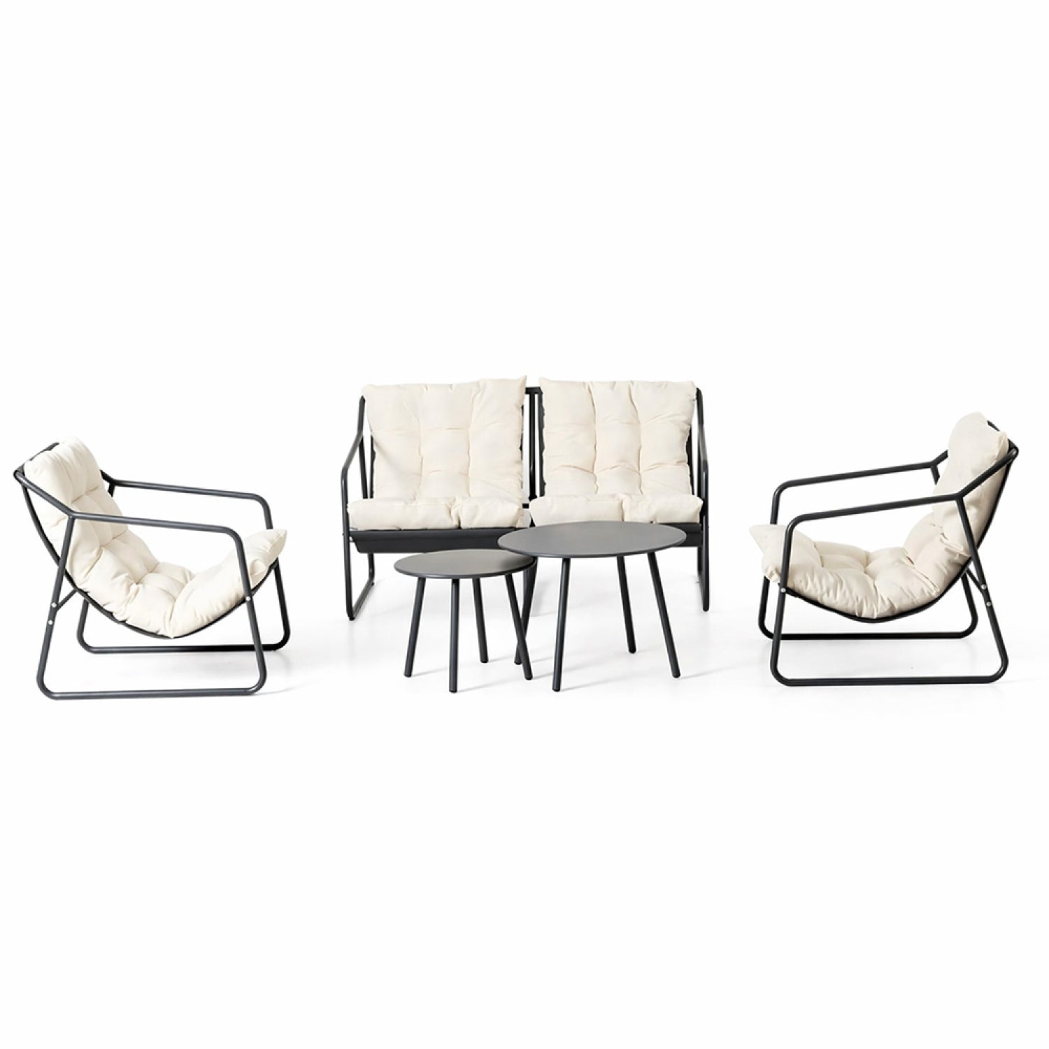 Salon de jardin 4 places gris et beige avec tables basses JANINA