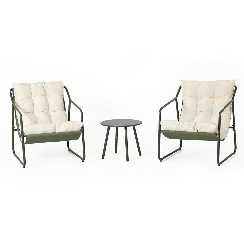 Ensemble de jardin 2 fauteuils vert kaki avec table basse JANINA
