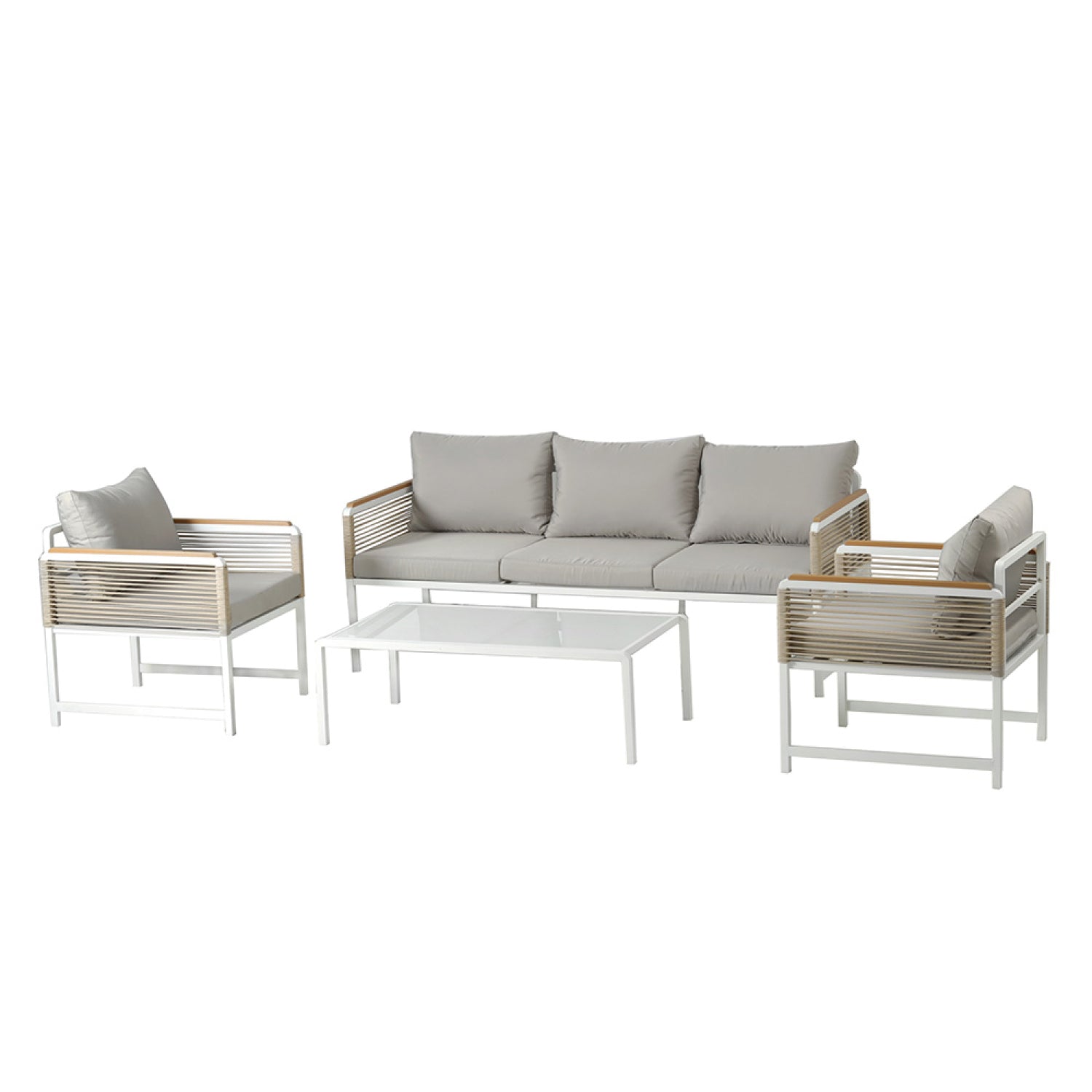 Salon de jardin 5 places avec table basse gris clair DICKINSON
