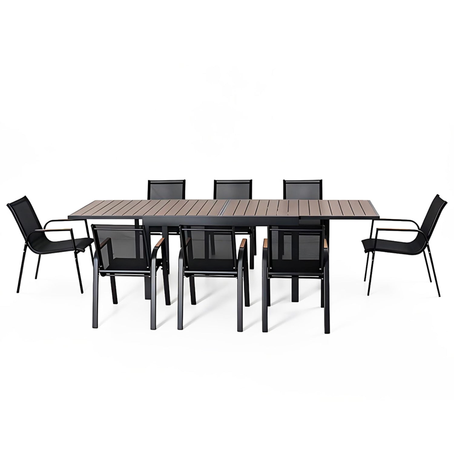 Salon de jardin 8 places avec table extensible 270cm en aluminium et bois SENIANG