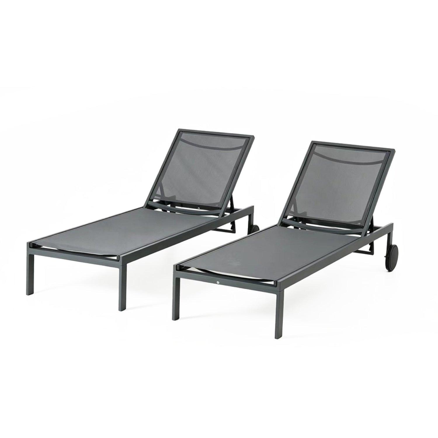 Lot de 2 bains de soleil inclinables gris foncé avec roues en aluminium MARIVA