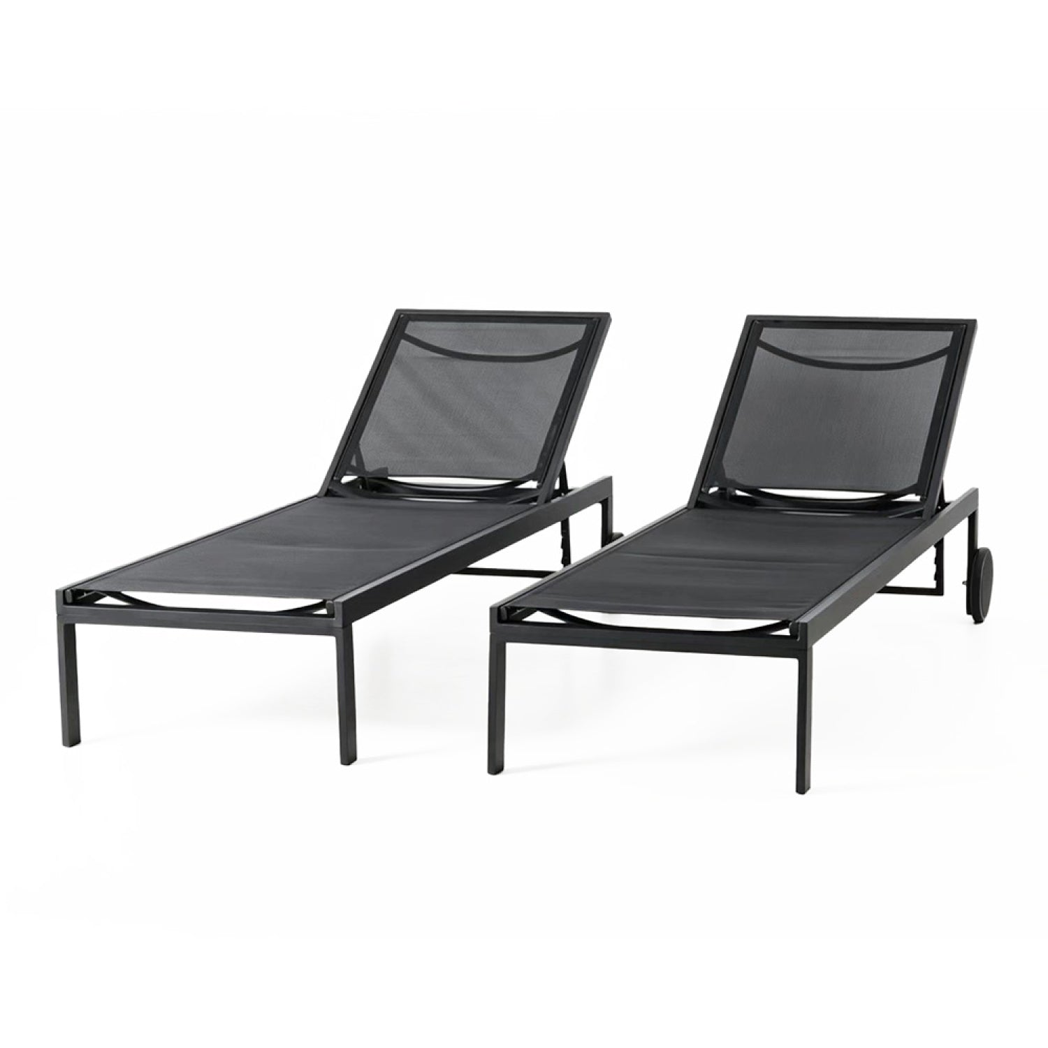 Lot de 2 bains de soleil inclinables noir avec roues en aluminium MARIVA