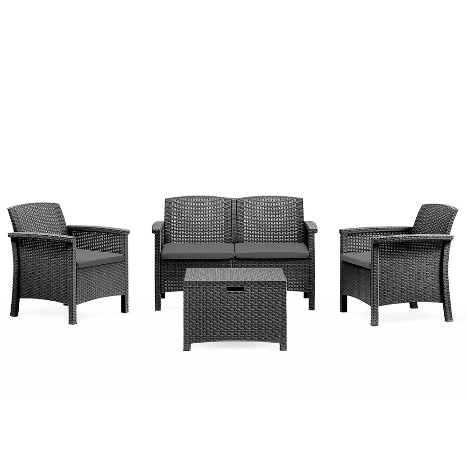 Salon de jardin 4 places effet résine tressée gris anthracite avec table basse BODRUM